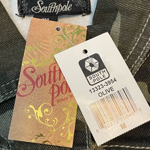 Y2K Southpole Cropped Camo Print Denim Vest Green Sleeveless Button Down M - Picture 5 of 7